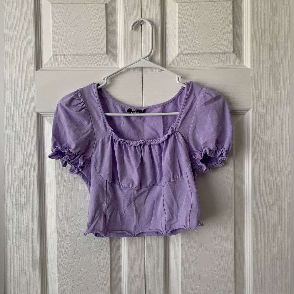 Purple puff shoulder top